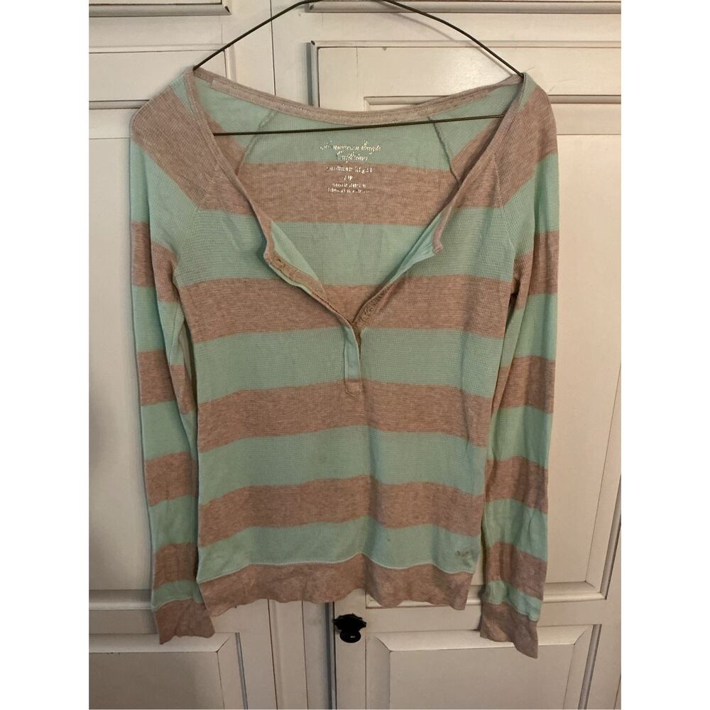 American Eagle Feather Light Waffle  Long Sleeve Henley Sz SP